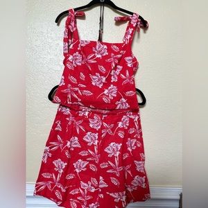 Joie Orange Red Floral Linen Blend Crop Tie Tank Top size 4 & 6 size Shorts 2 pc
